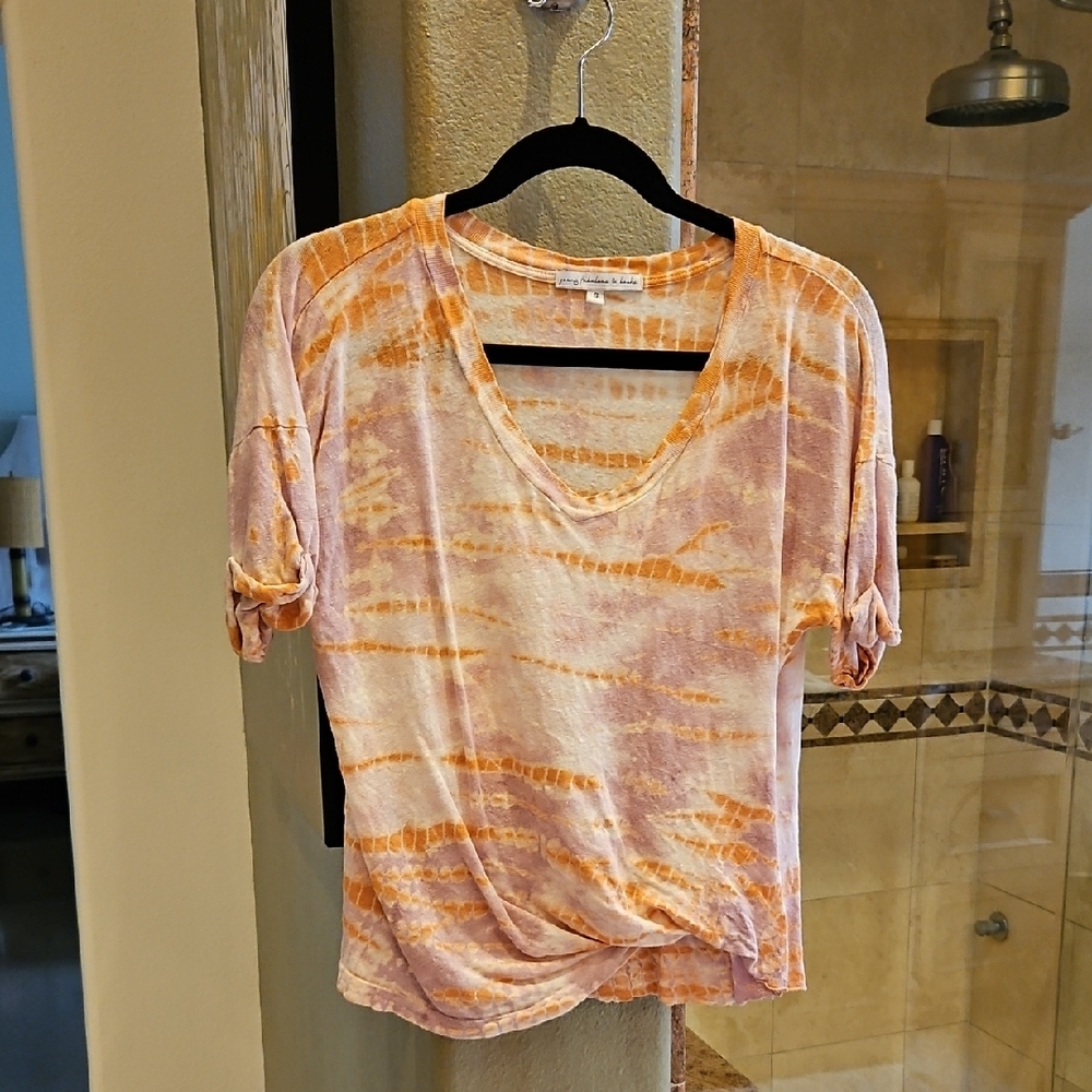 Young Fabulous & Broke Orange Tie-Dye V-Neck Top